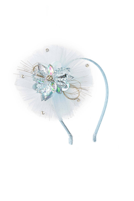 Crystal Floral Mesh Headband in Soft Blue