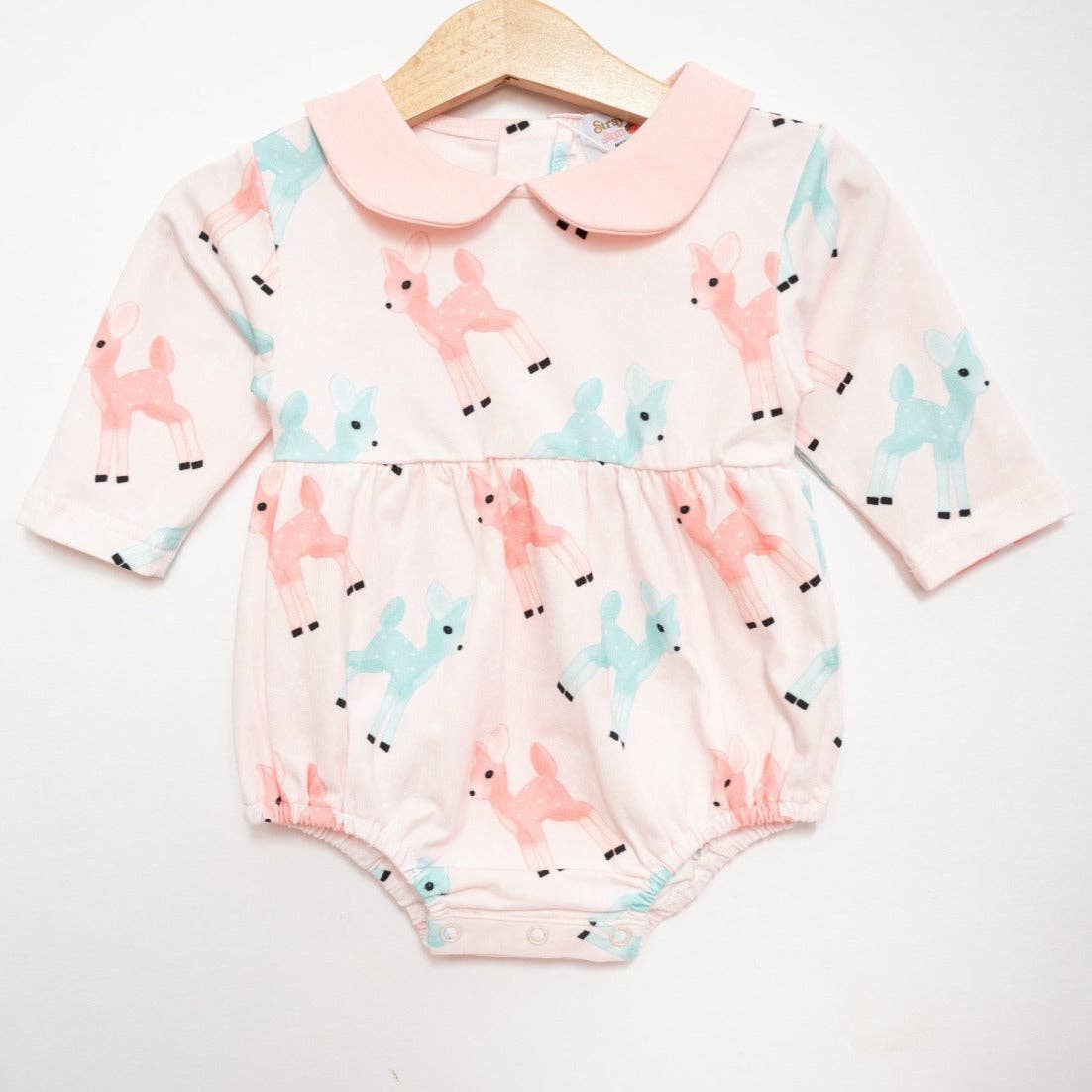 Retro Pink Reindeer Girls Christmas Romper Vintage Style
