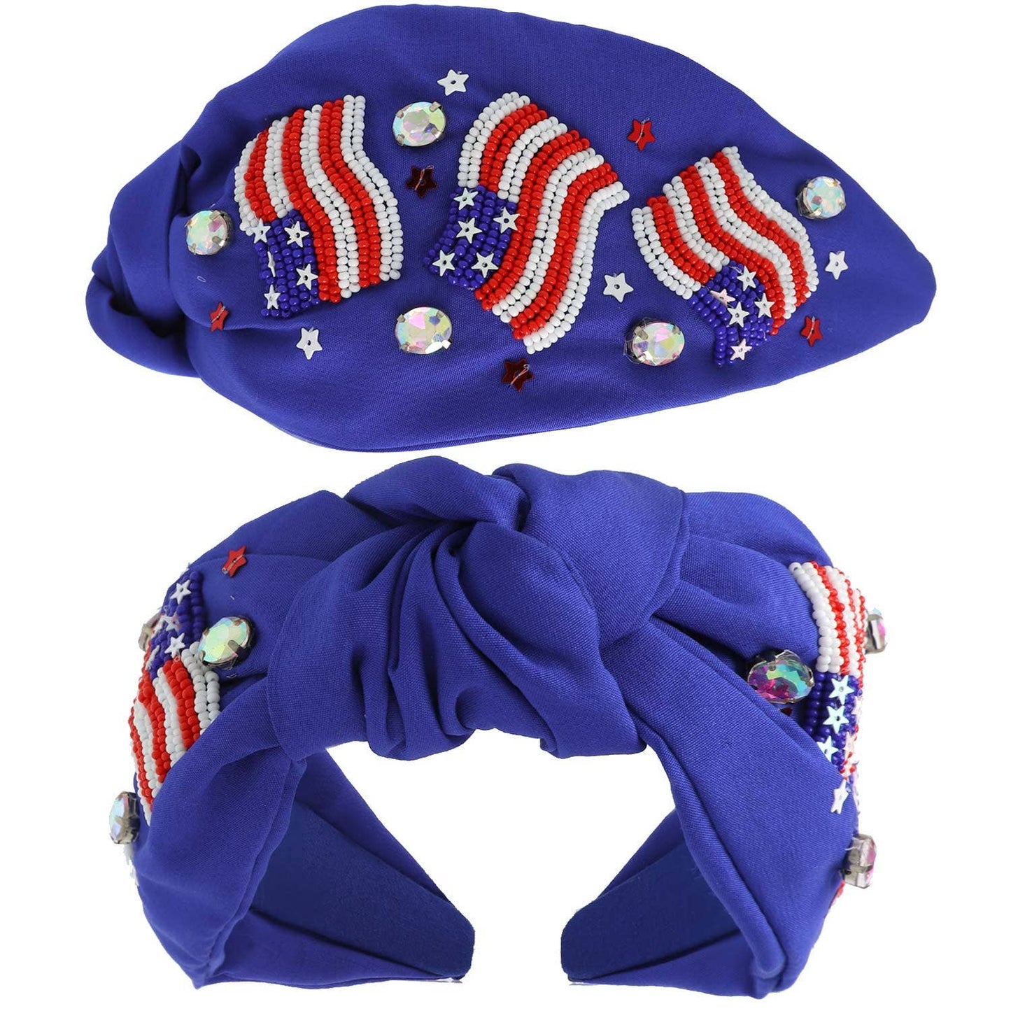 Patriotic USA Flag Jeweled Beaded Headband
