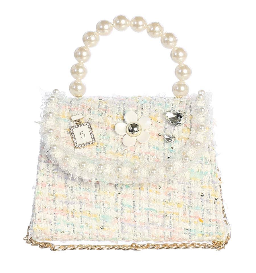 Tweed Purse with Pearl Accent Handle