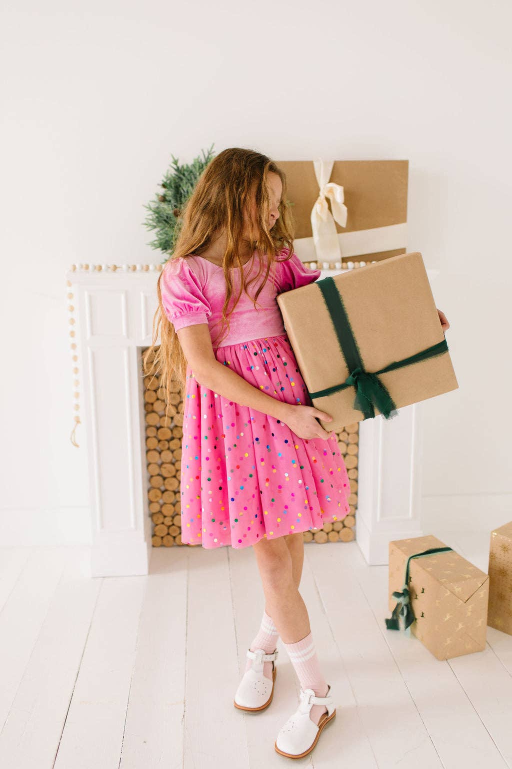Diana Puff Dress in Bubblegum Confetti | Girls Luxury Dress