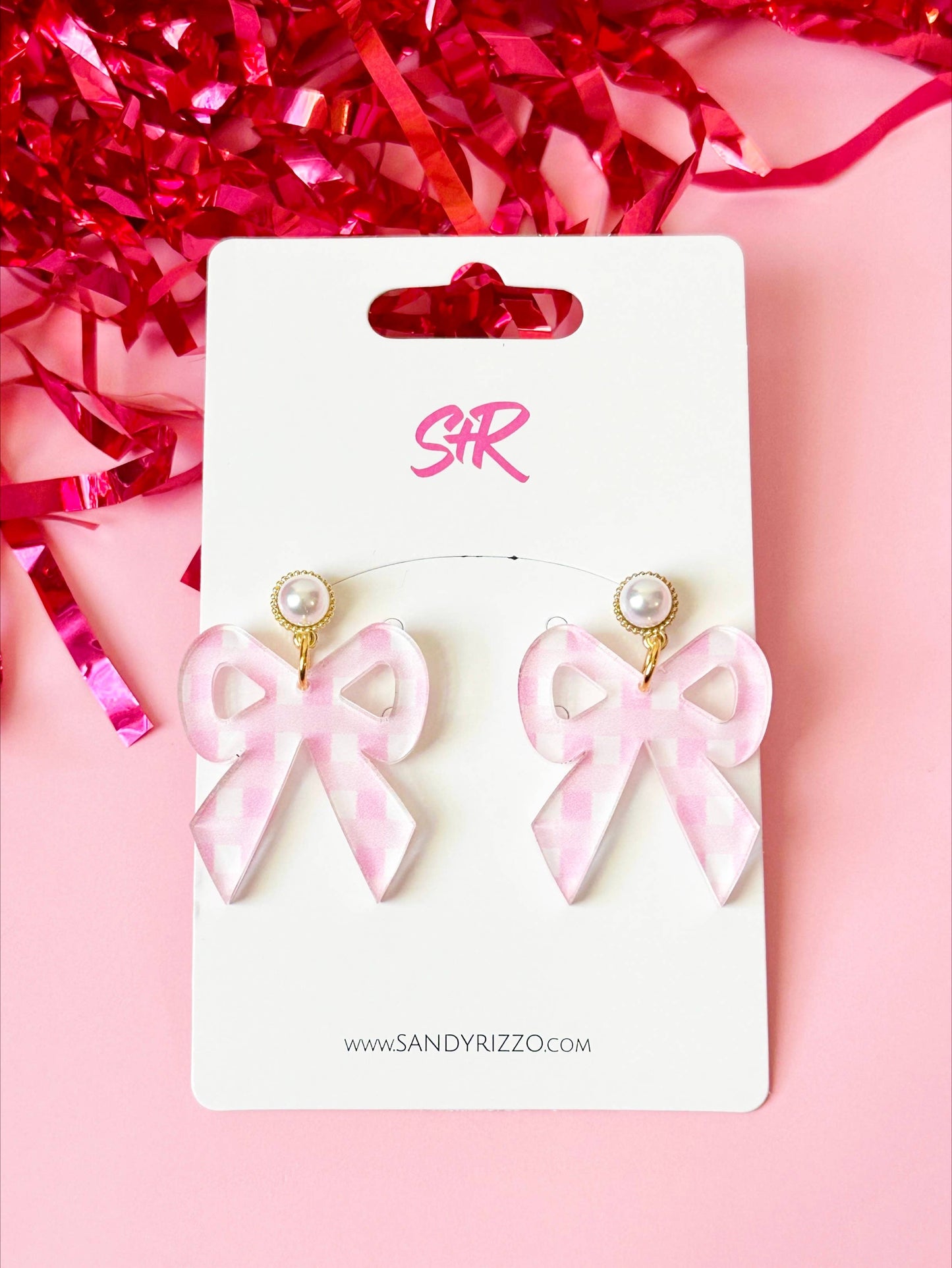 Small Pink and White Gingham Acrylic Bow