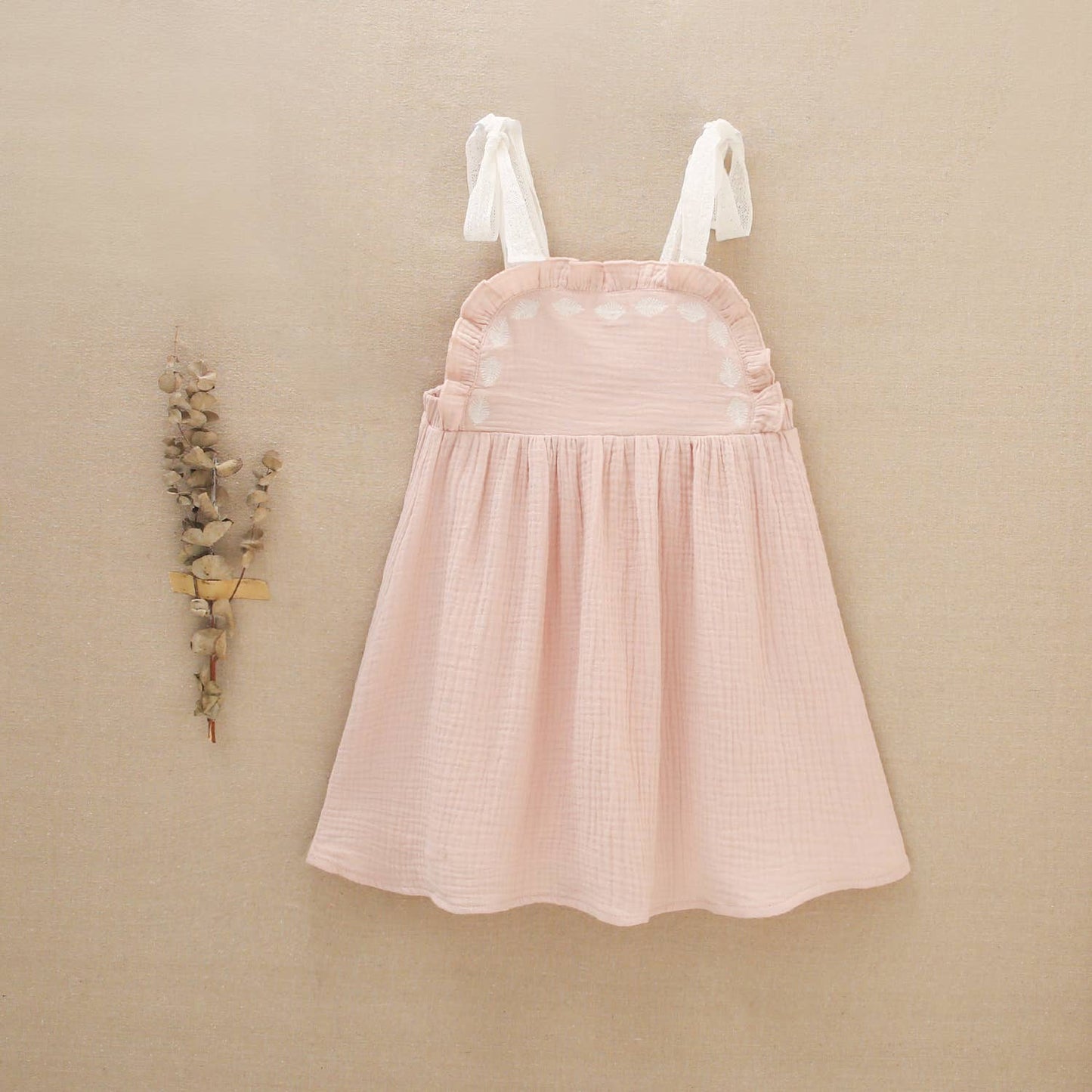 Girl's Strapless Dress in Bambula Fabric with Embroidery