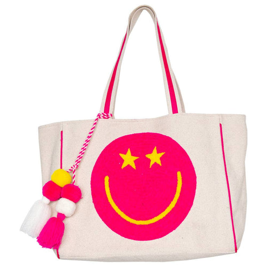 Hot Pink Star Eye Happy Face Tote Bag for Women