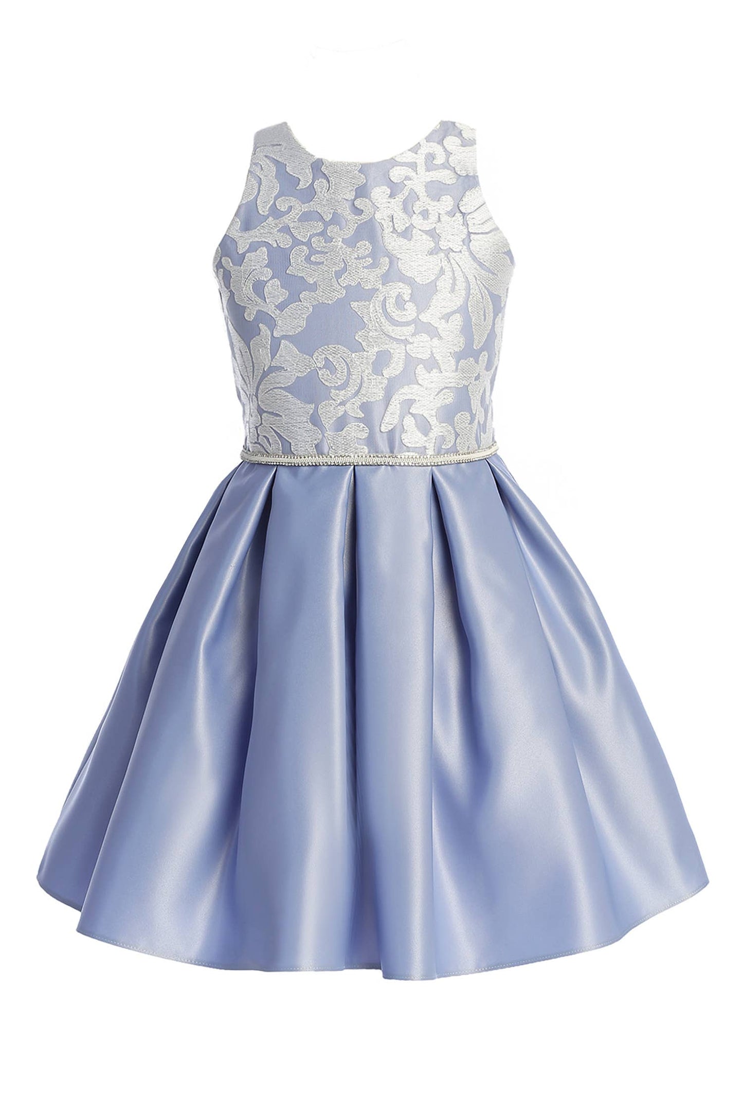 lace over satin with pleated skirt