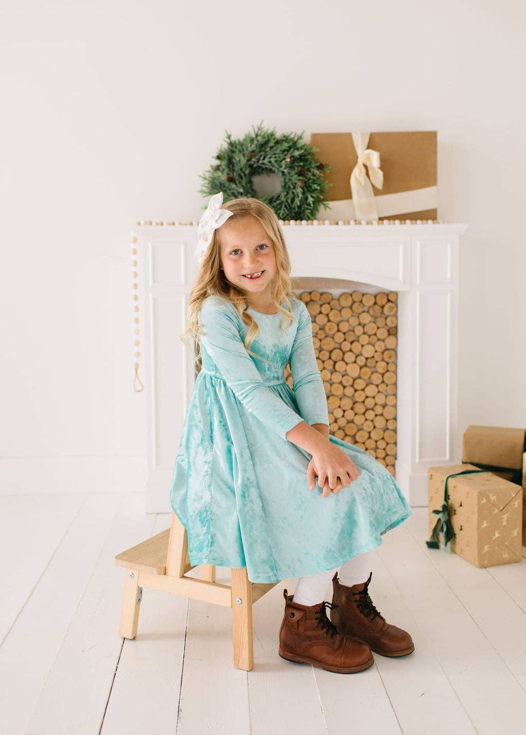 Gwendolyn Dress in Crushed Mint Velvet | girls | fall | wint