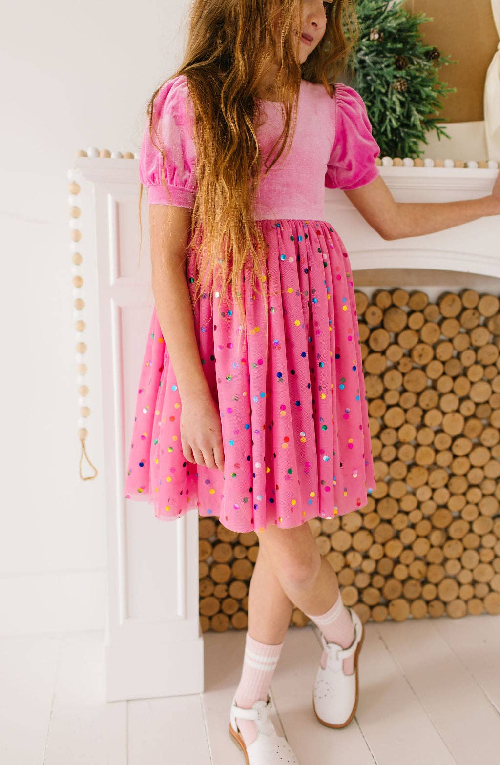Diana Puff Dress in Bubblegum Confetti | Girls Luxury Dress