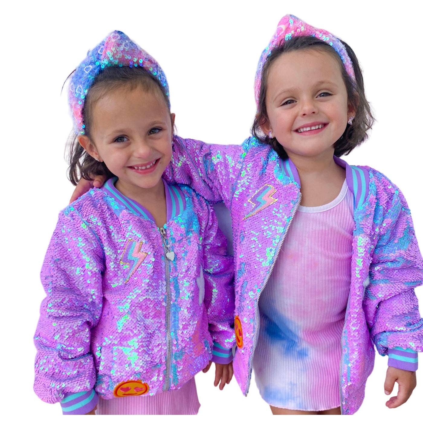 Girls Purple Iridescent Patched Sequins Bomber Jacket