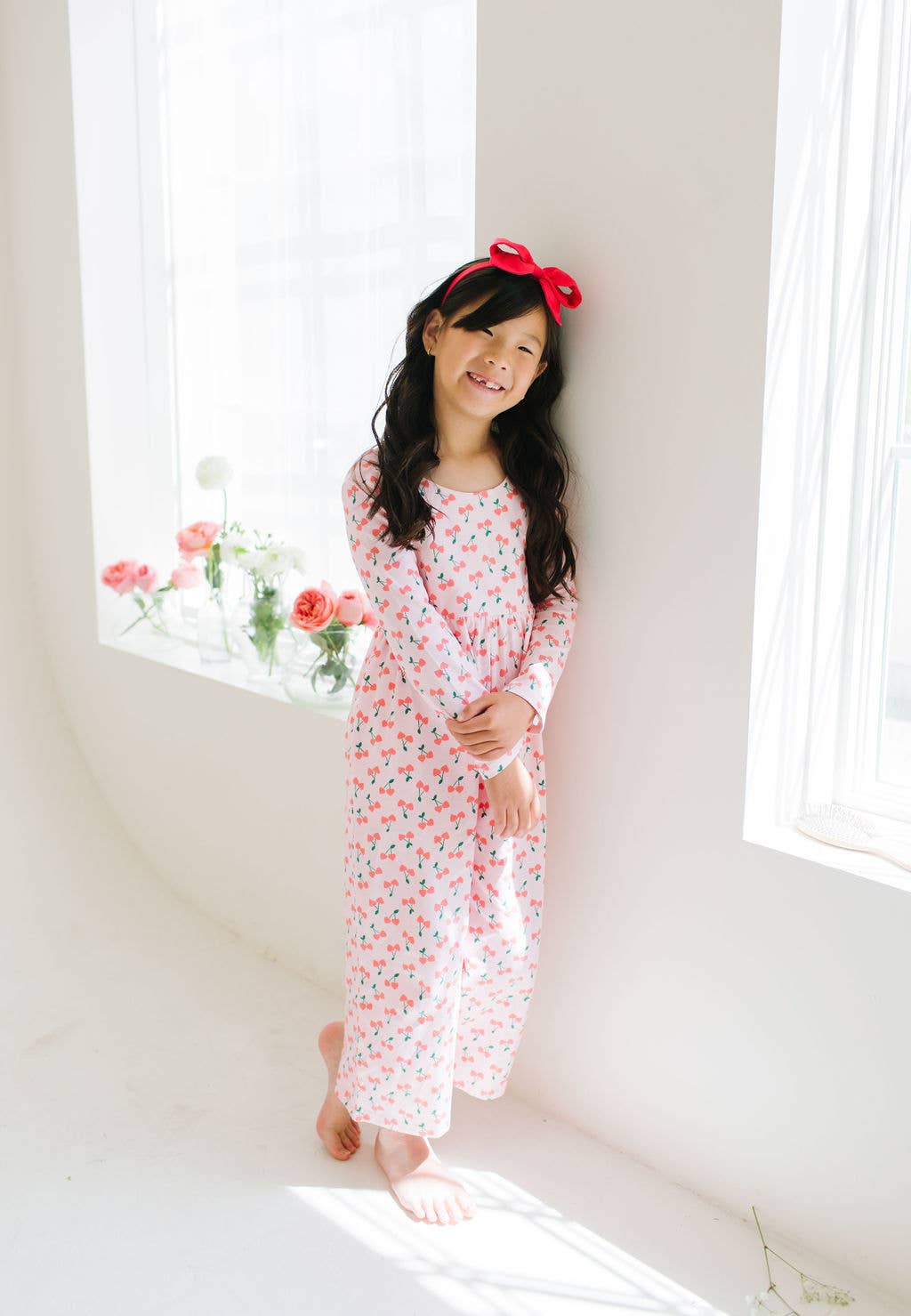 Long Sleeve Pant Romper in Cherries | girls Clothing