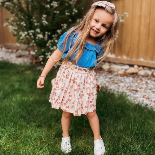 Girls Pocket Skirt Pink Butterflies