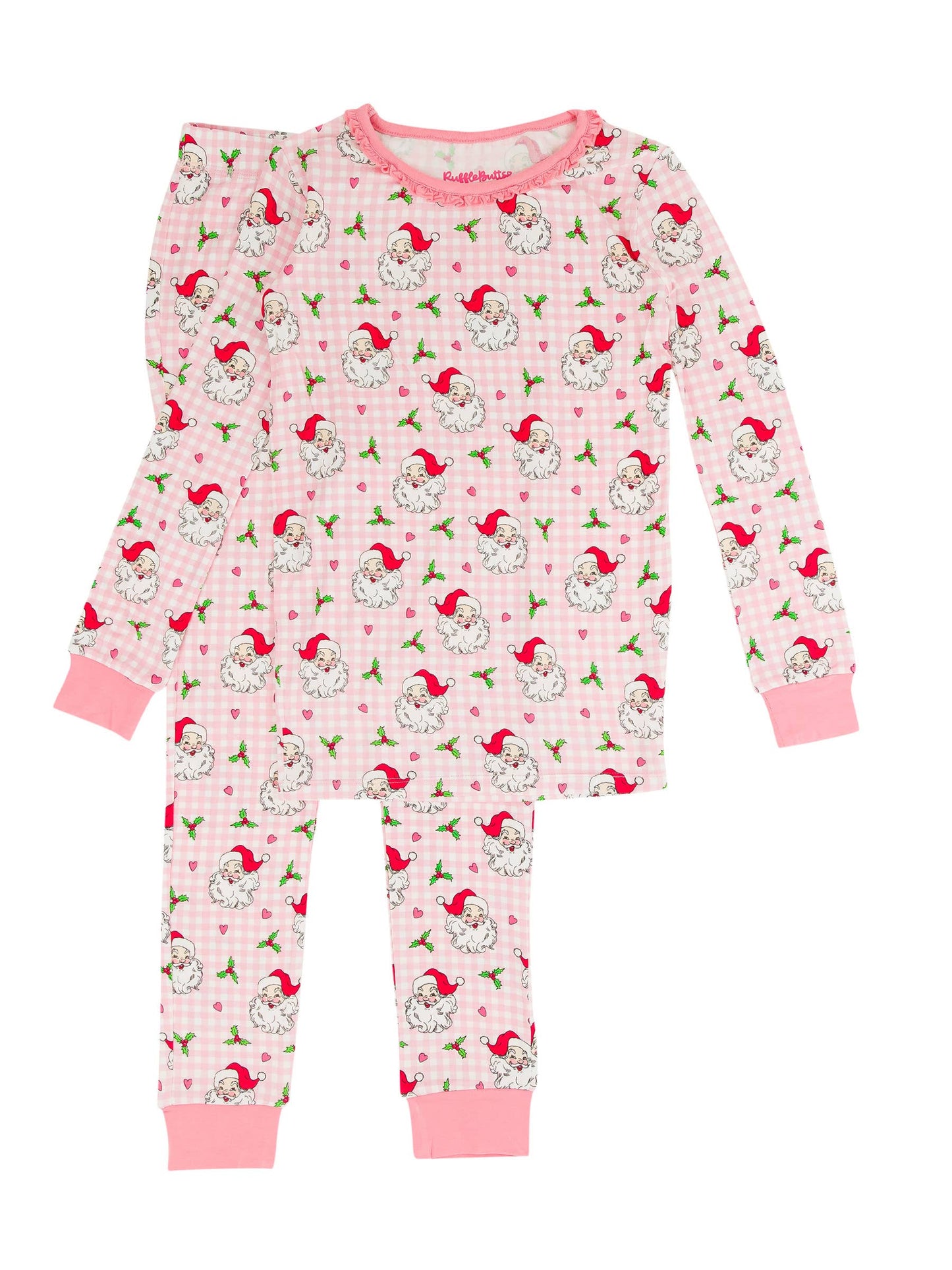 Girls Dear Santa Bamboo Viscose Ruffle Long Sleeve Pajama Set