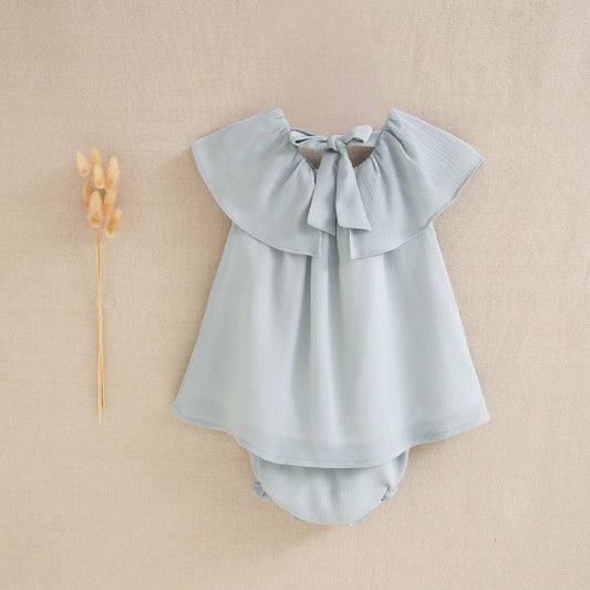 Baby girl dress with aquamarine briefs ceremony