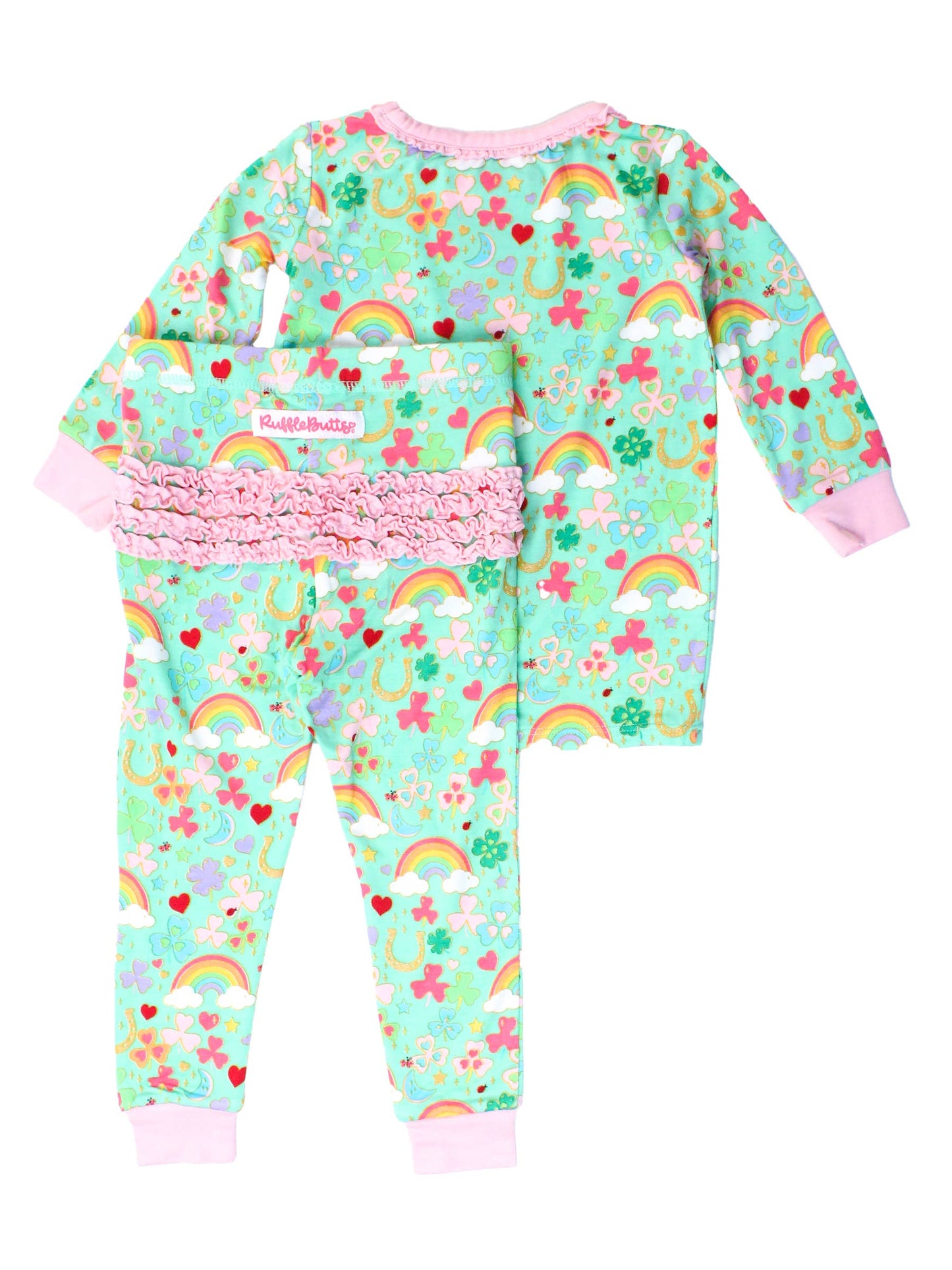 Toddler Girls Green Lucky Day Bamboo Viscose Ruffle Long Sleeve Pajama Set
