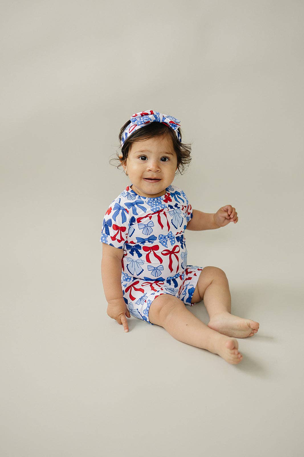4th of July Bamboo Shorts Set | Red-White & Bows
