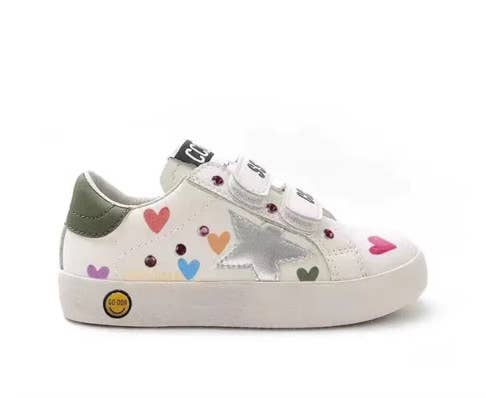 Colorful Hearts Velcro Silver Star Sneakers