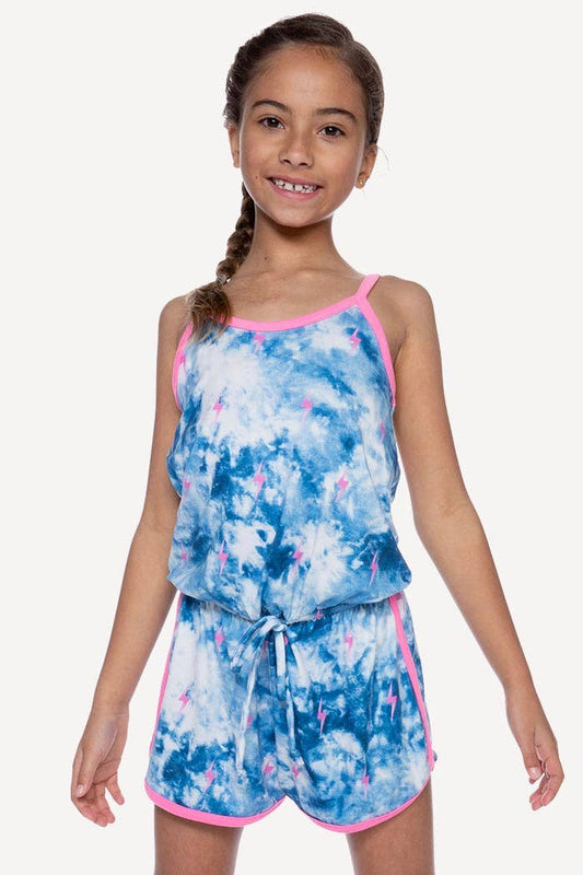 Simply Soft Strappy Dolphin Short Romper - Denim Pink Bolts