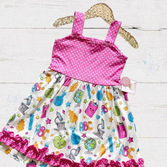 Girls Pink Polka Tank Science Back To School Dress
