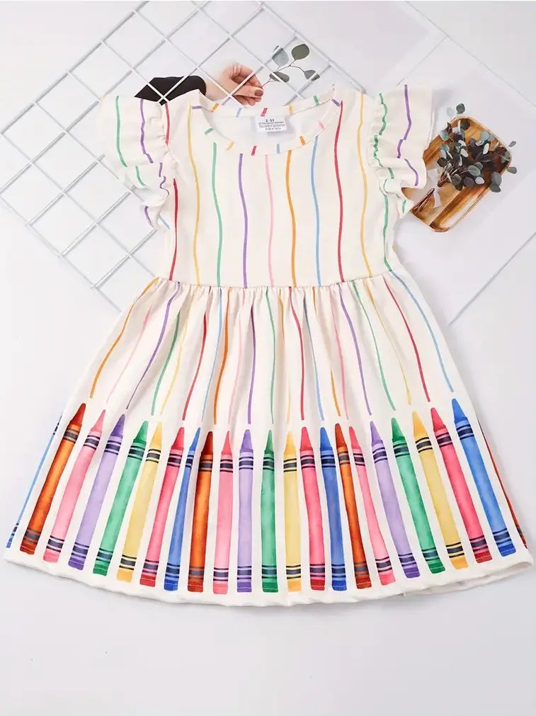 Back to School dress Colorful Crayon Stripe twirl Dress
