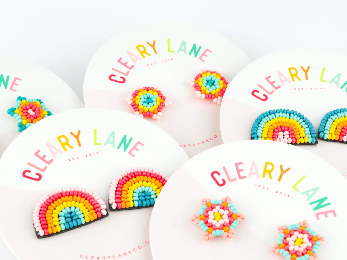 Beaded Heart Stud Earrings | Pink Rainbow