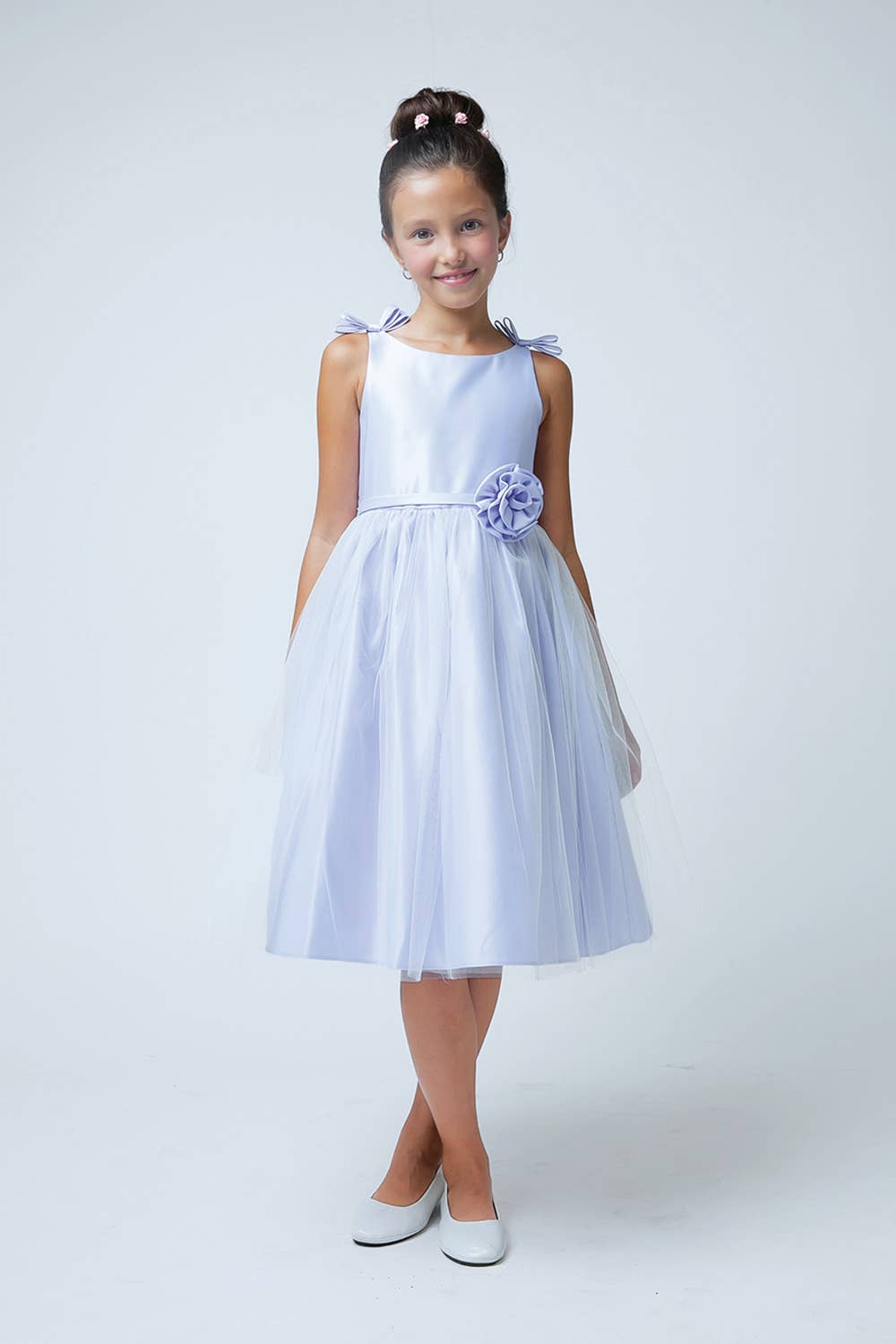 Satin & tulle with double bow shoulder