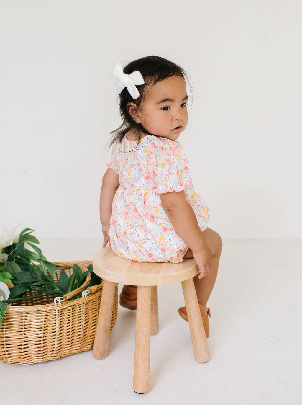 Quinn Poplin Romper in Bunny Field | baby clothing | Easter
