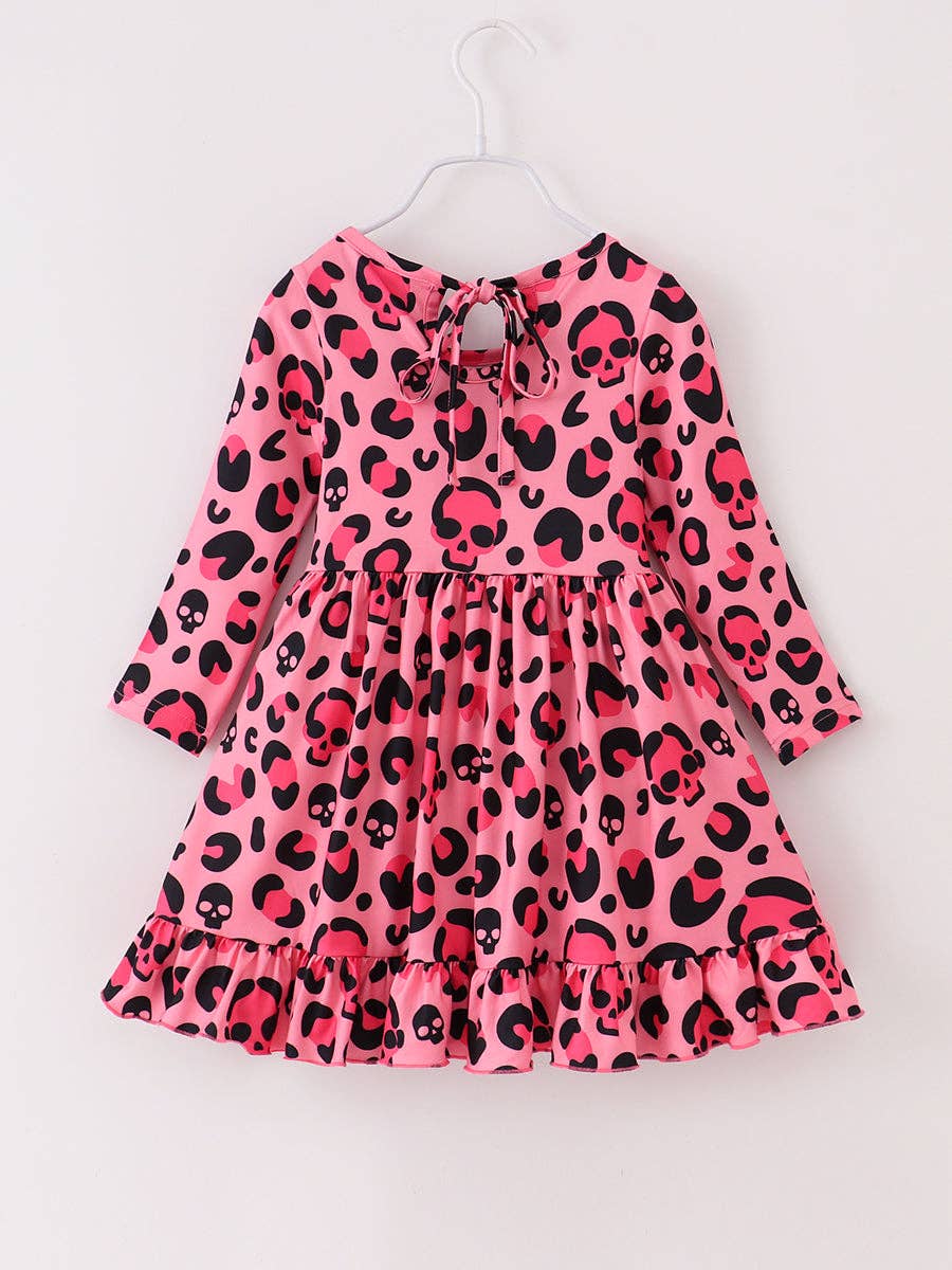 Halloween Pink Skull Print Girl Twirl Dress
