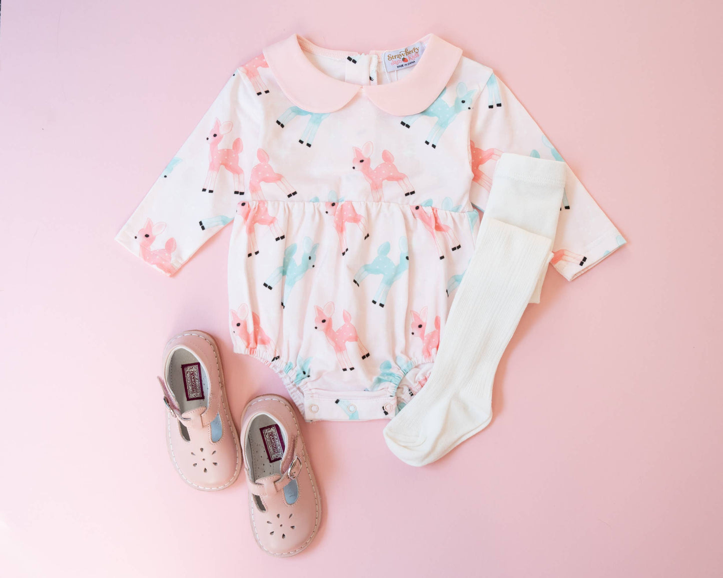 Retro Pink Reindeer Girls Christmas Romper Vintage Style
