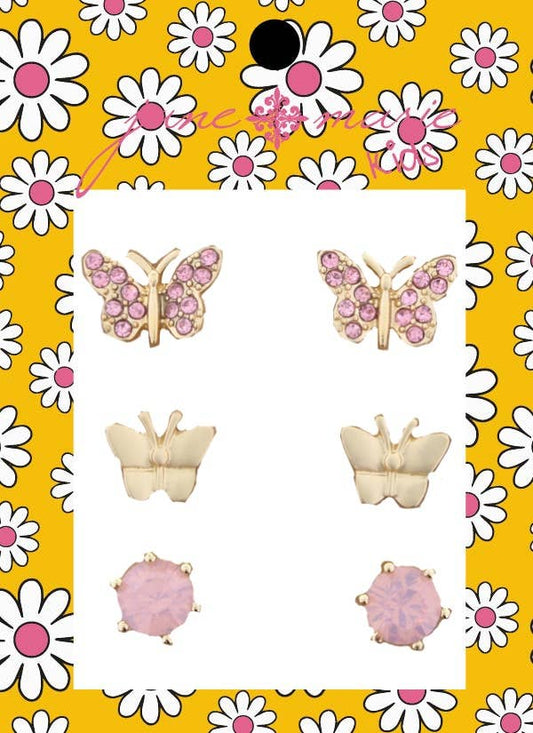 Kids Pink Crystal Butterfly, Gold Butterfly Earring