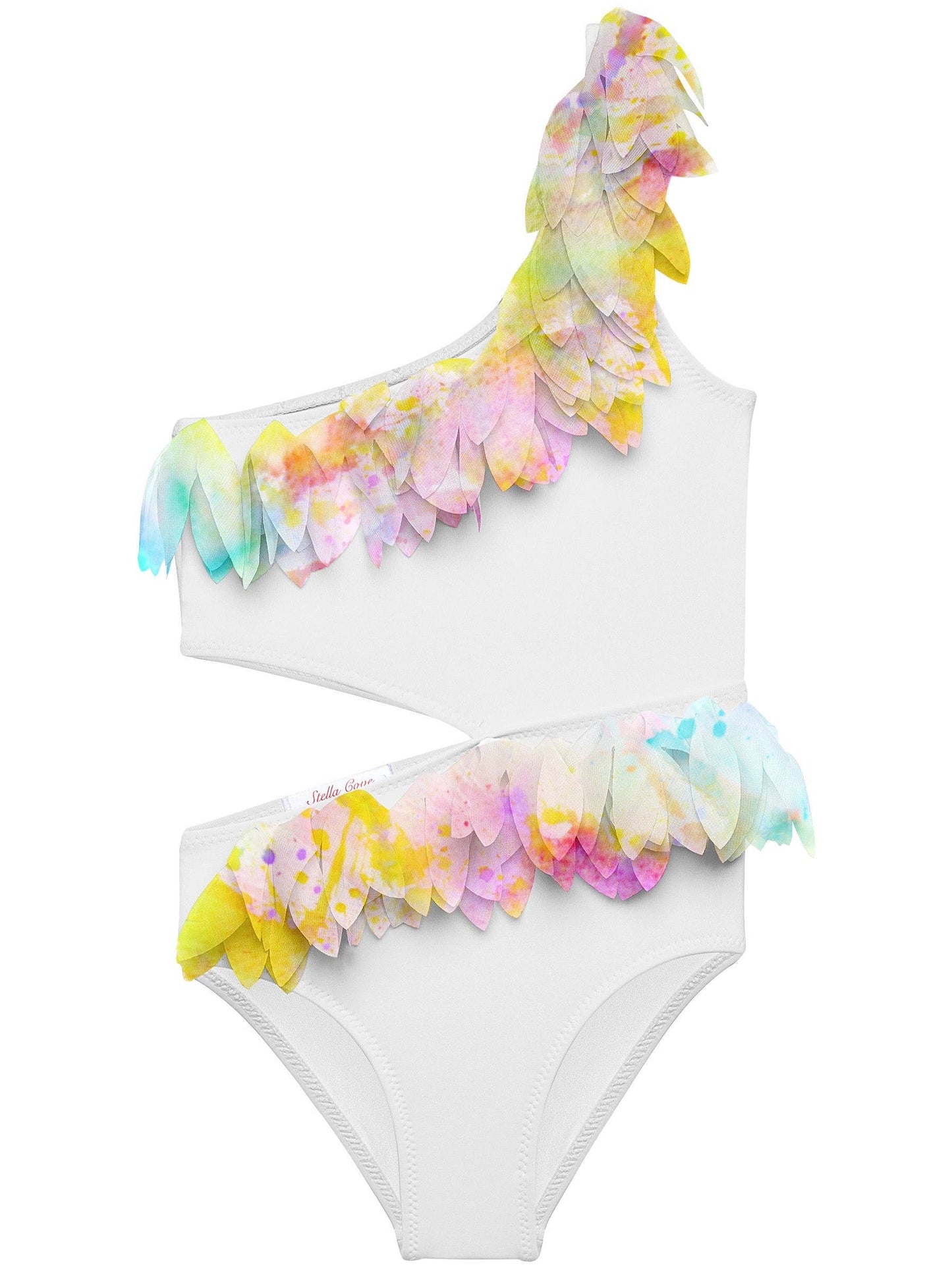 White Side-Cut Swimsuit with Citrus Petals