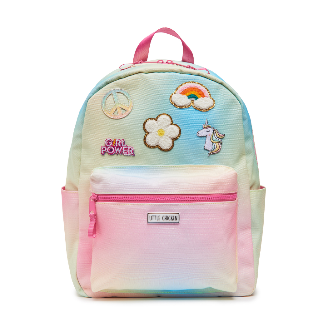 Rainbow Kids Backpack with Patches, Girls Back to School