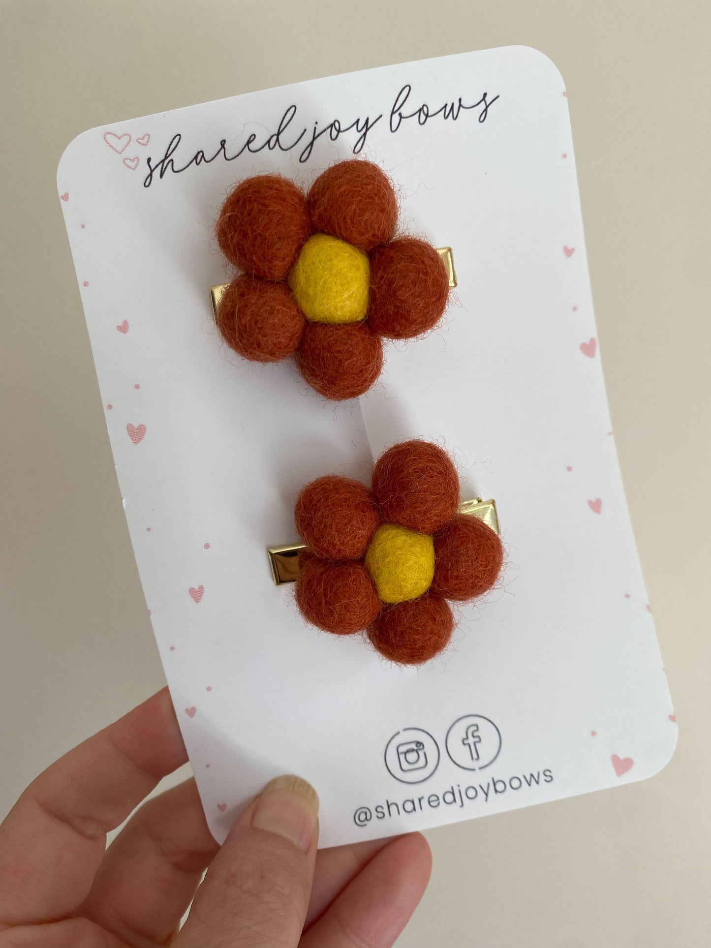 Rust Felt Floral Hair Clips