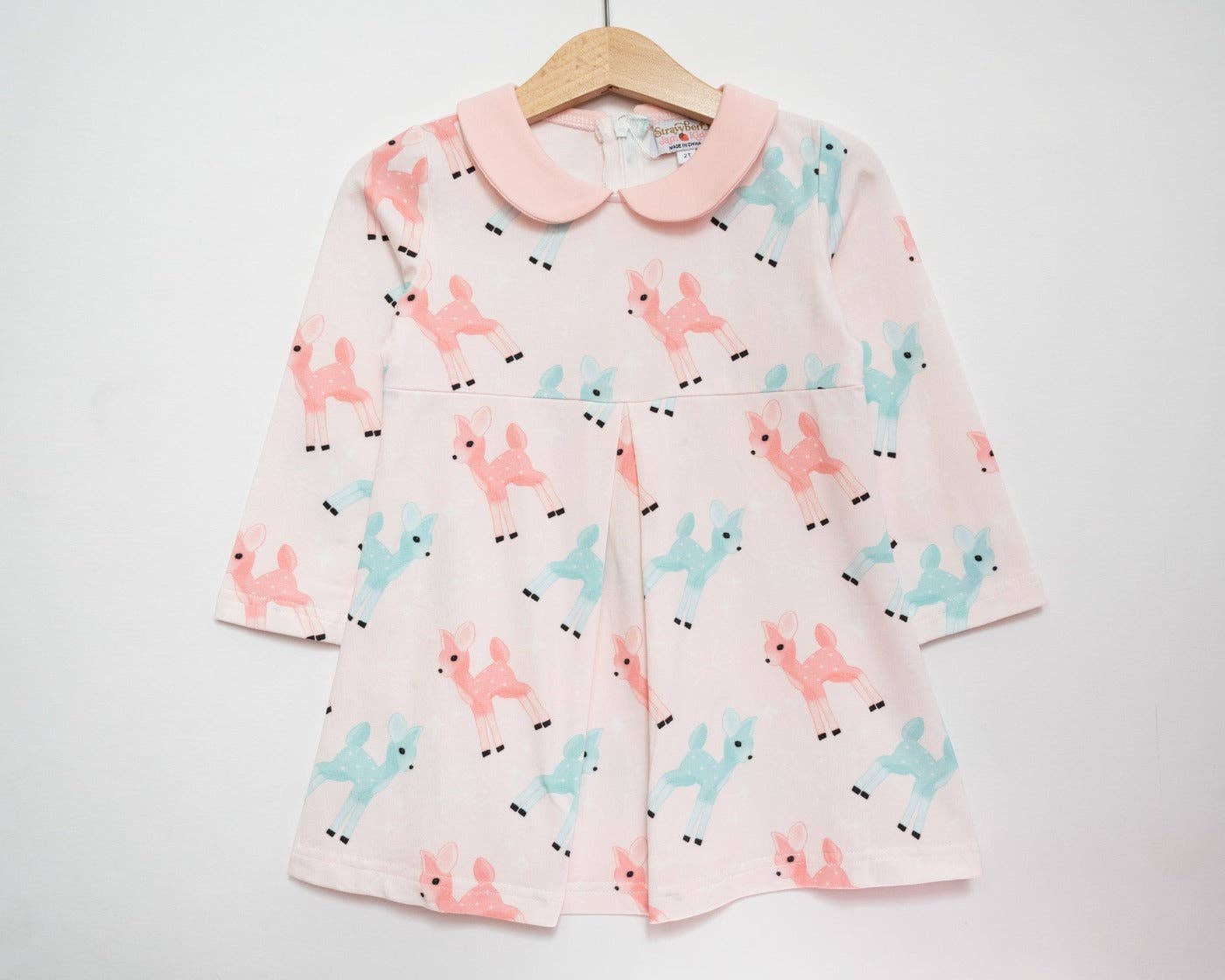 Retro Pink Reindeer Girls Christmas Dress Vintage Style