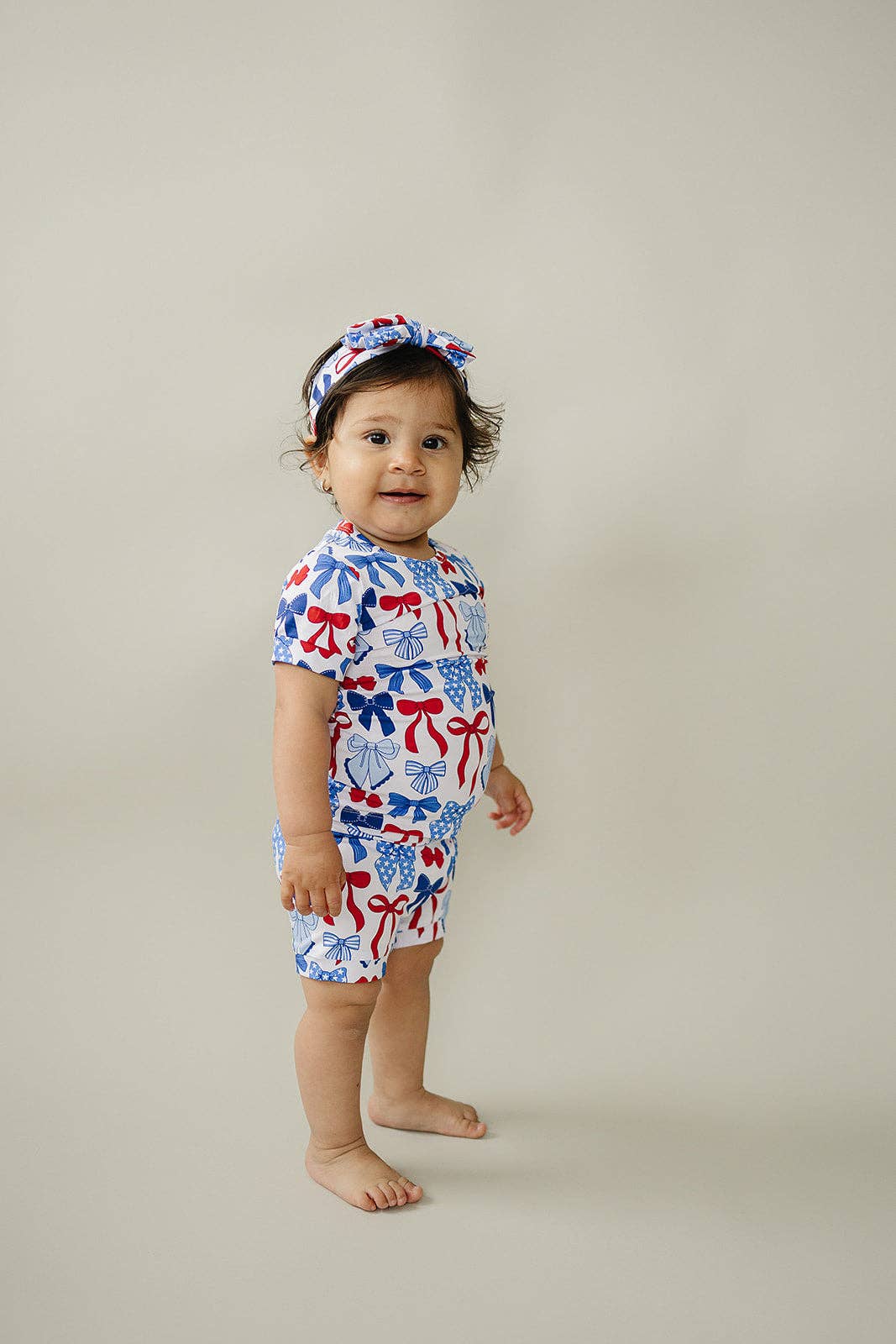4th of July Bamboo Shorts Set | Red-White & Bows