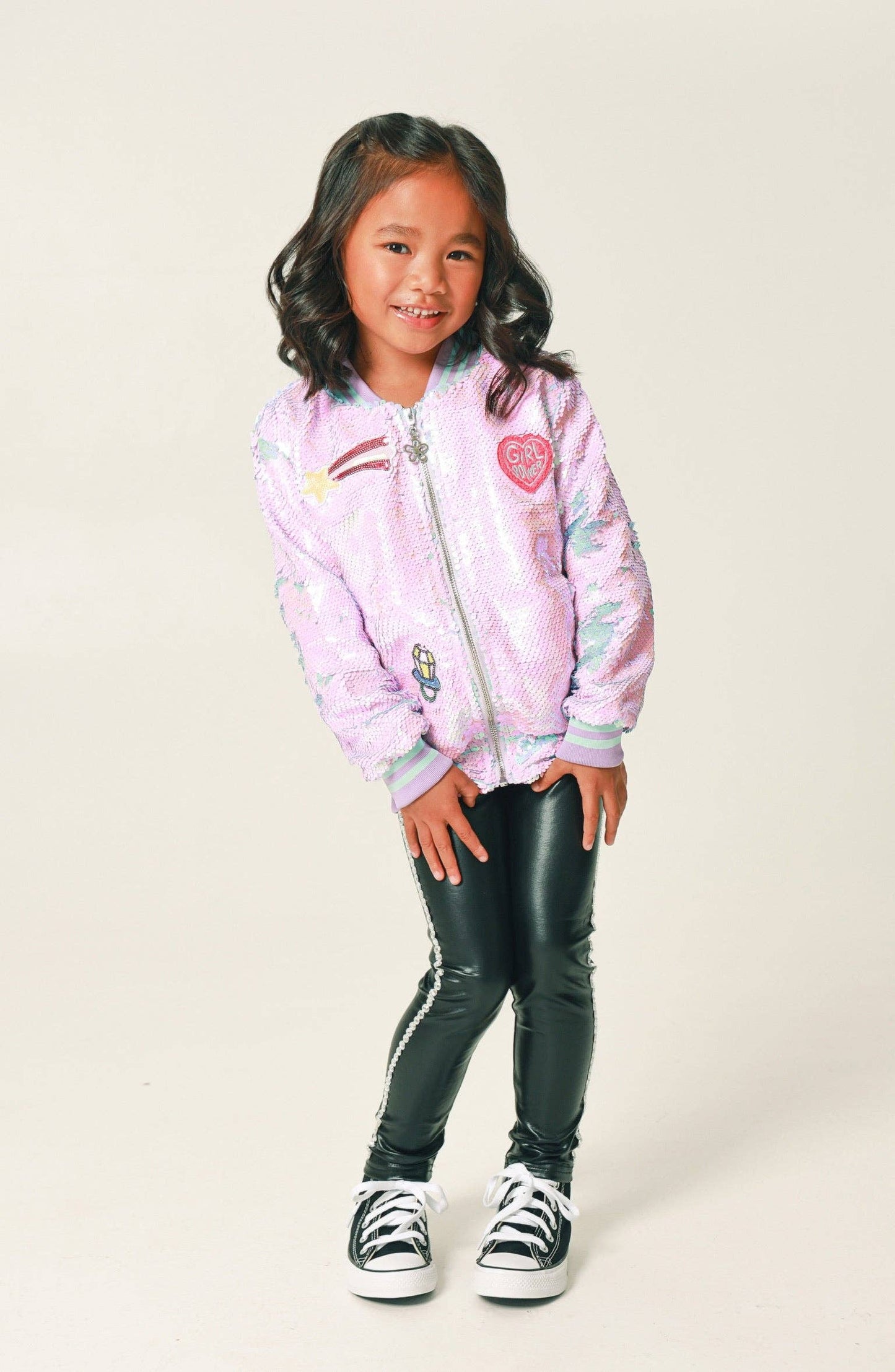 Purple Sequins Bomber Jacket