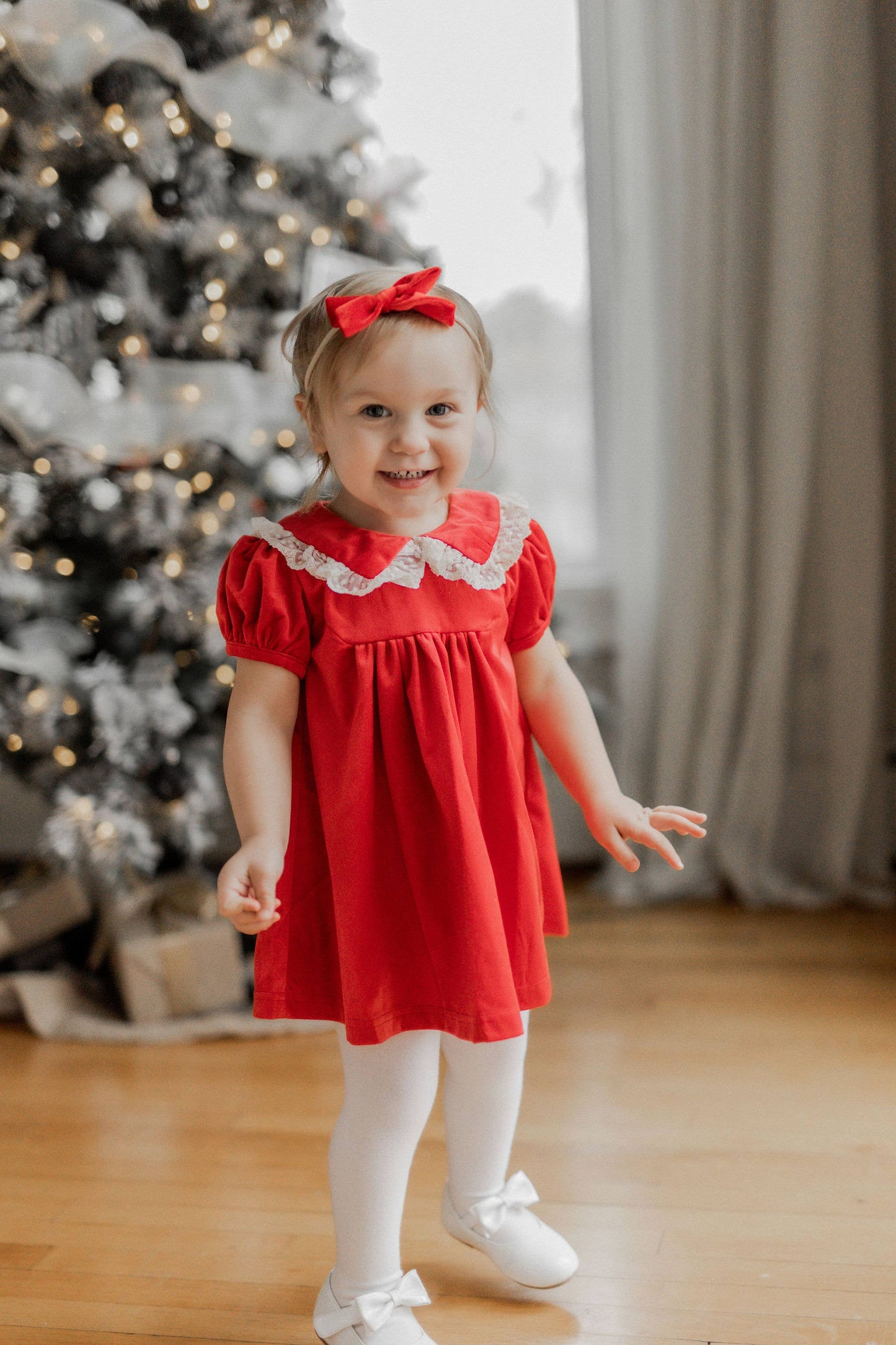 Red Velvet Girls Christmas Dress Vintage Style Baby Toddler