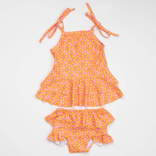 Pink and Yellow Two Piece Ruffle Swimsuit Baby Toddler Girls