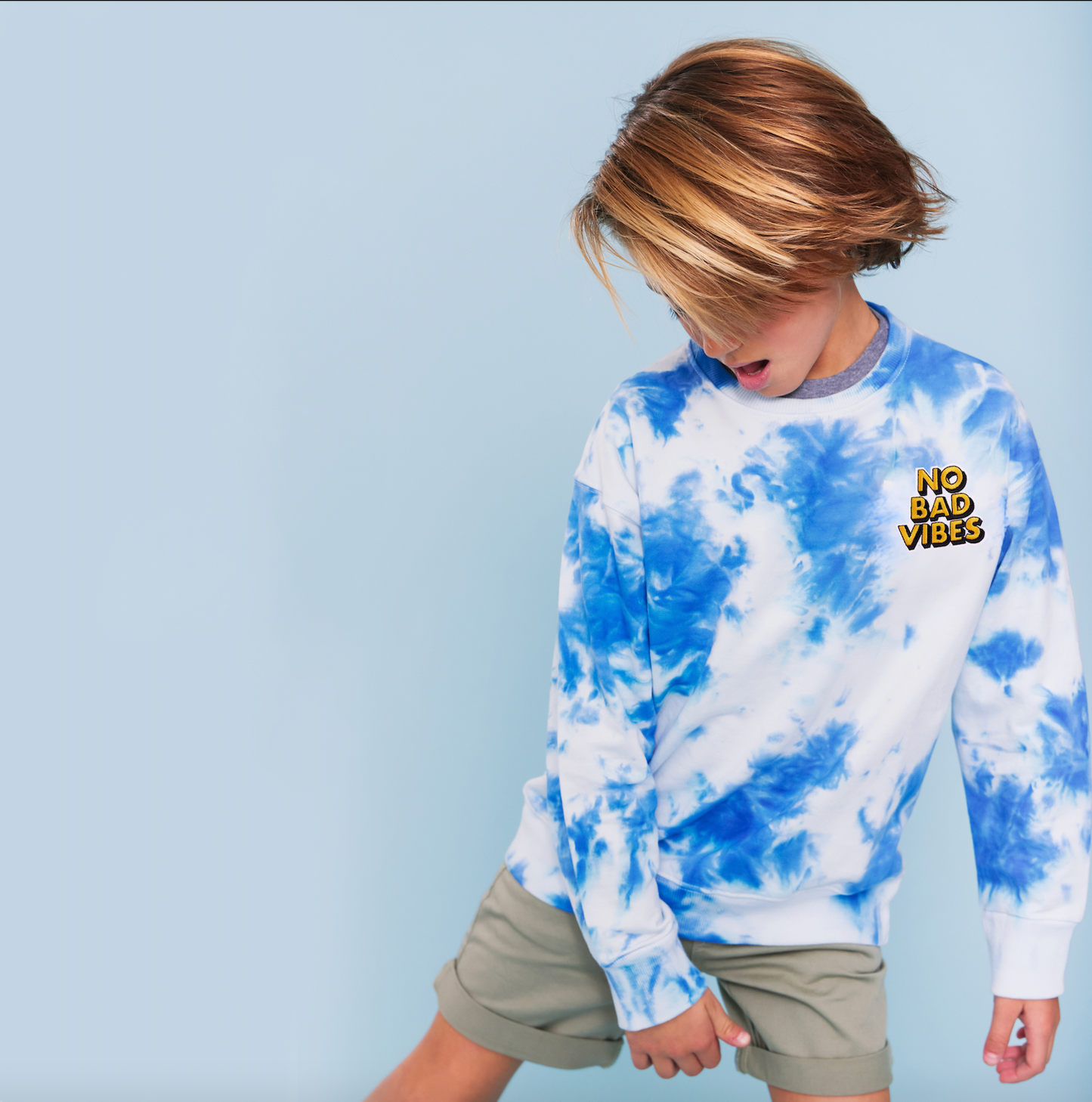 Boys Tie Dye No Bad Vibes Crewneck Sweatshirt