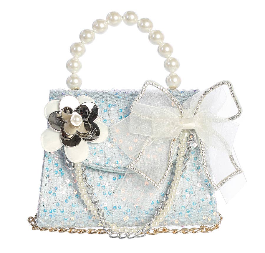 Sequin Purse with Floral and Chain Accent