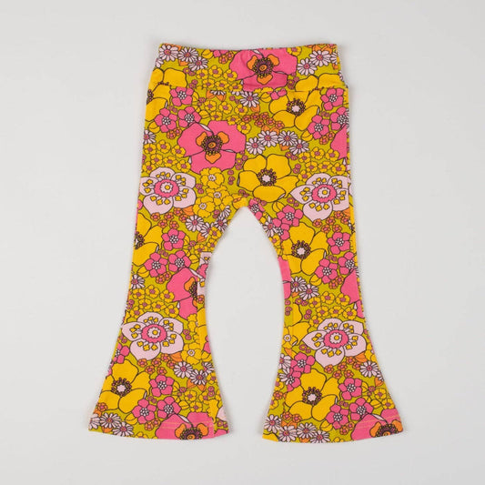 Pink and Yellow Flower Power Jersey Bell Bottom Flare Pants