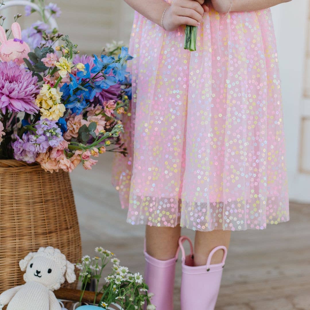 Pink Confetti Flower Tank Dress - Kids Spring Dress