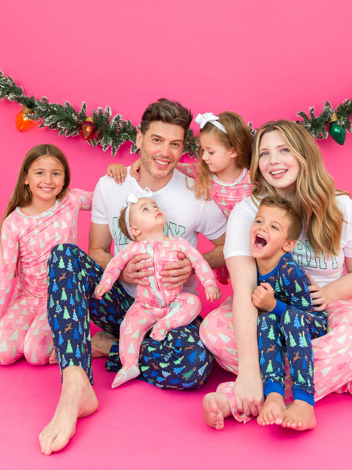 Girls Merry Pink Pines Bamboo Viscose Ruffle Long Sleeve Pajama Set