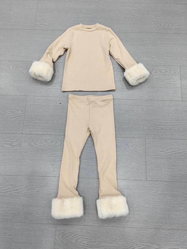 Cream Fur Ribbed Set