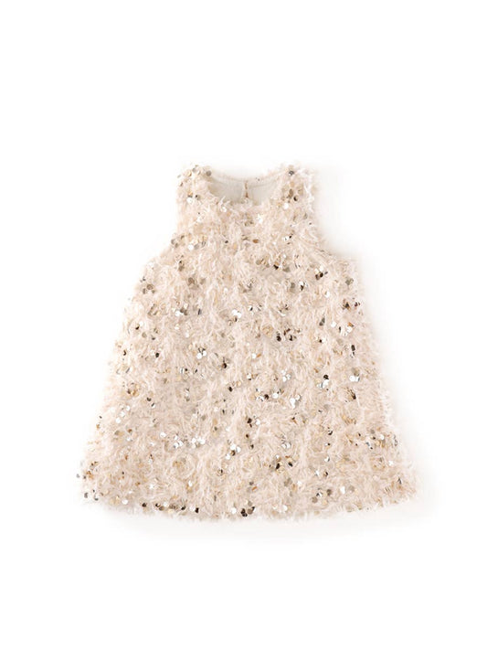 Girl’s Sequin Beige Feather Party Dress