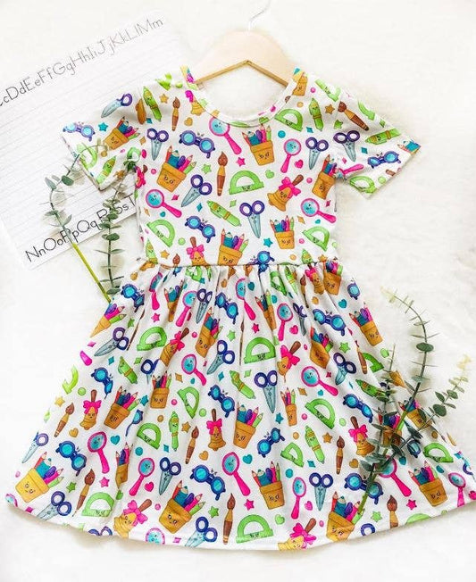 Girls Glasses & Art Supplies Back To School Dress