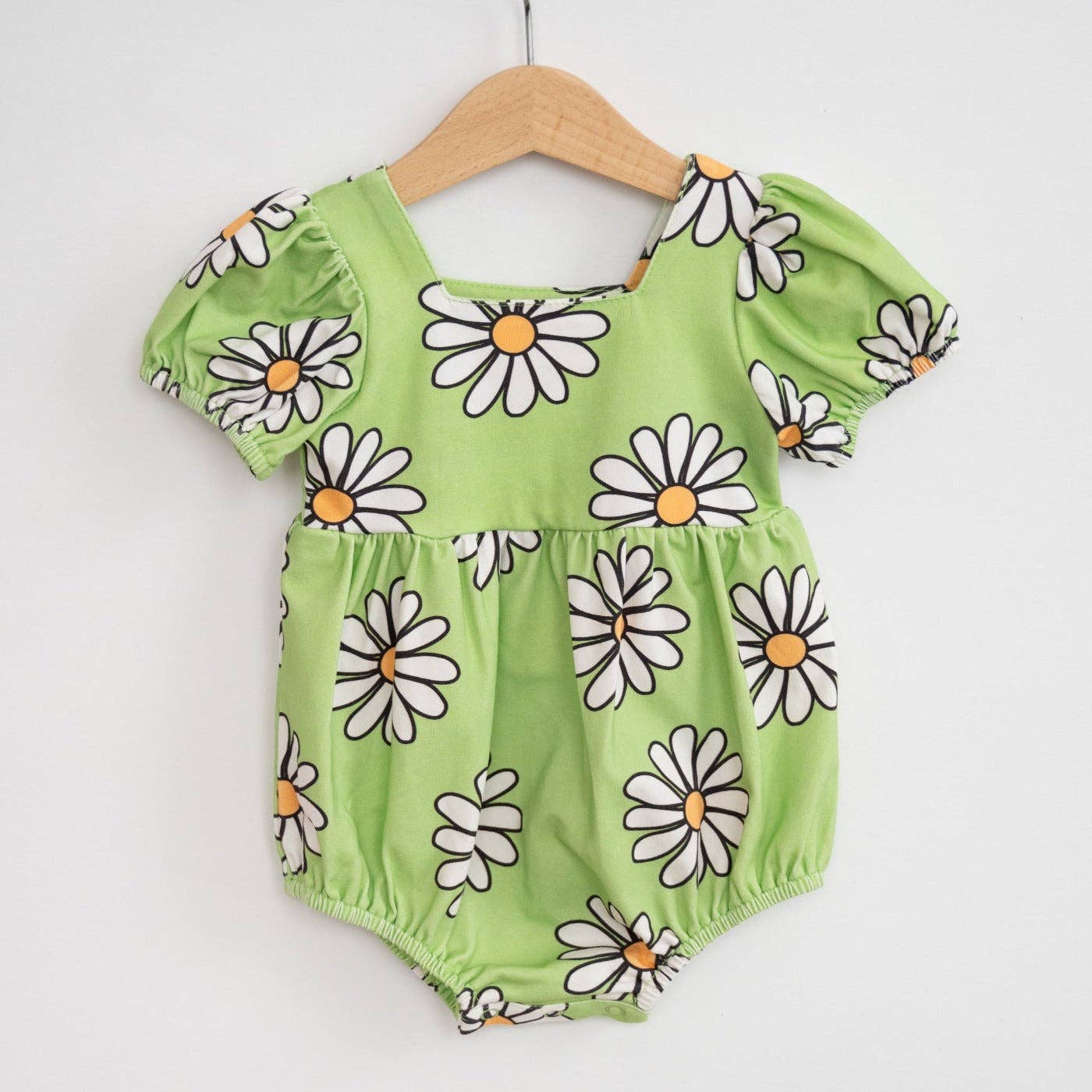 Green Daisy Baby Girl Romper for Spring and Summer