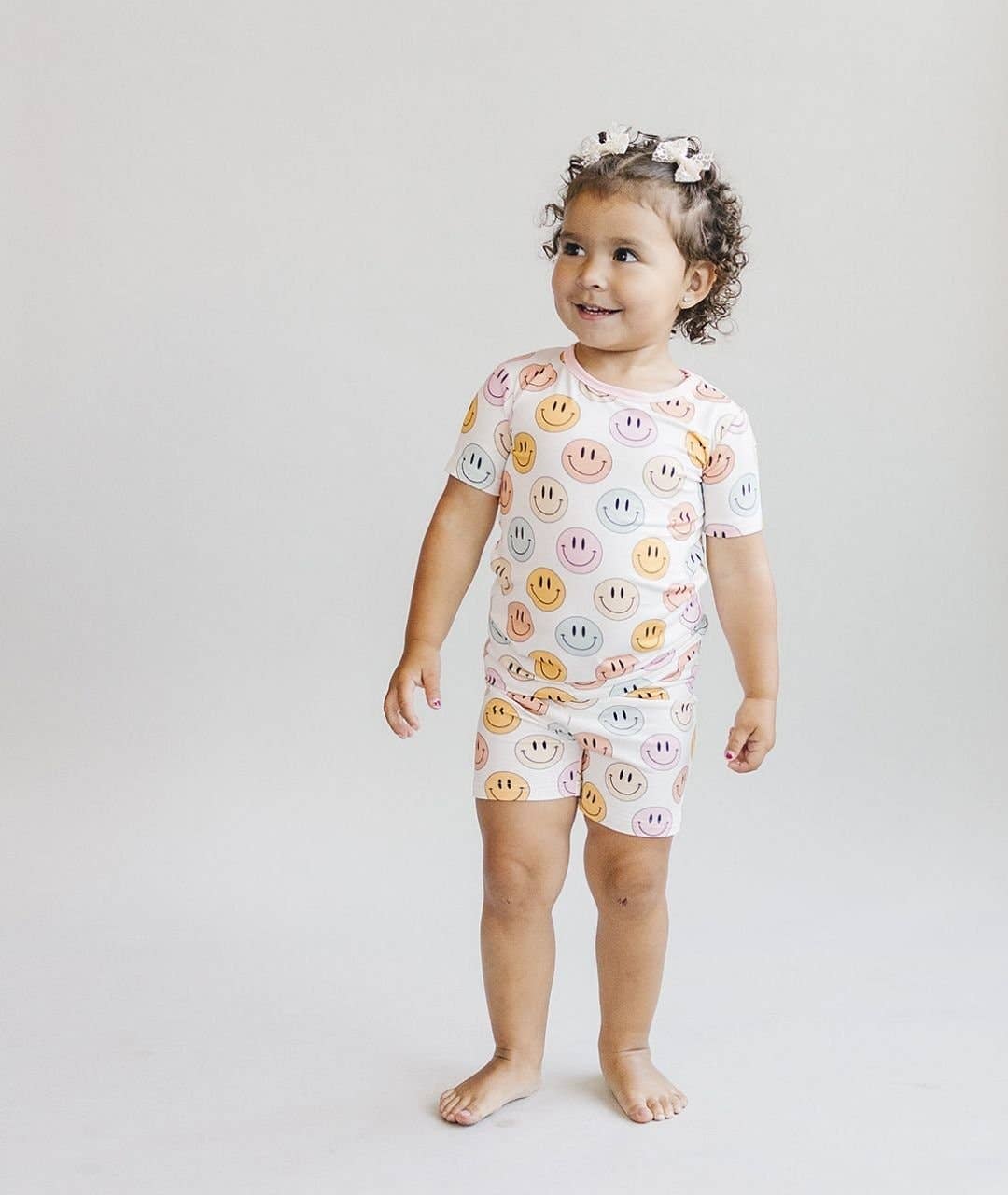 Smiley Bamboo Two Piece Shorts Set | Pink