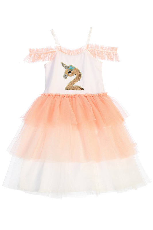 Flamingo-corn Flip Sequin Tutu Girls Dress