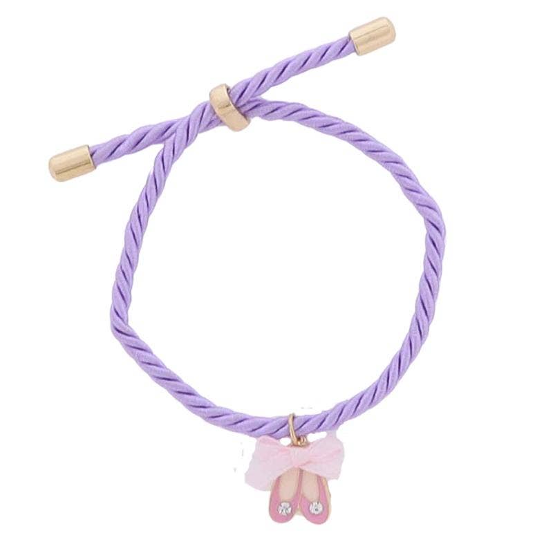 Kids Lavender Rope Cord Bracelet with Ballet Shoes with Bow
