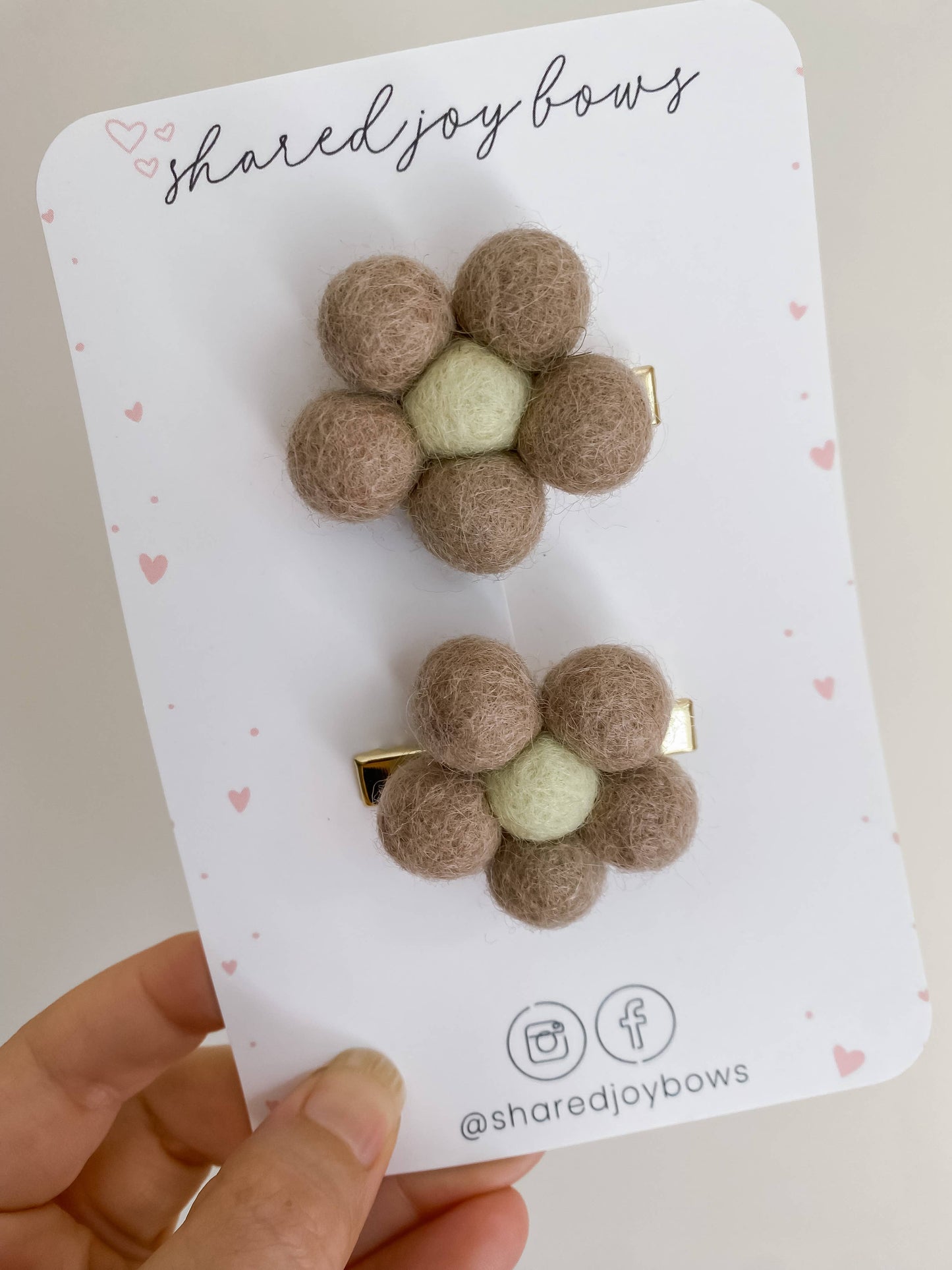 Beige Stone Felt Floral Hair Clips