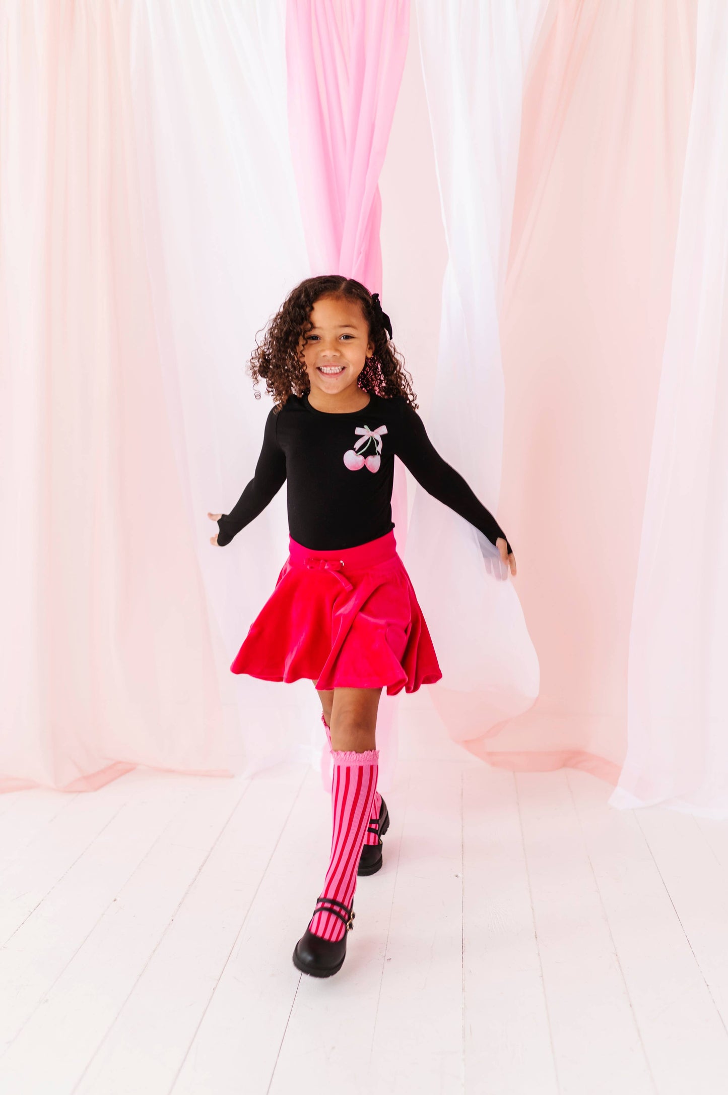 Mini Bow Cherries | Black Bamboo Long Sleevee